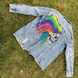 “Skull & Rainbow Headdress” Denim Jacket